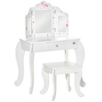 HOMCOM Tocador Infantil con Taburete y Espejo Ajustable, Tocador para Niñas con Cajón, Mesa de Maquillaje para Niños y Niñas de 3-6 Años, Blanco - details 0