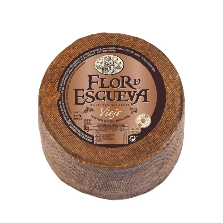FLOR DE ESGUEVA,Queso viejo de oveja, mini madurado en corteza natural , 1 kg elaborado con leche cruda(Dado que el producto está cortado a mano, puede haber algunos errores en el peso. Por favor, comprenda.） - 1