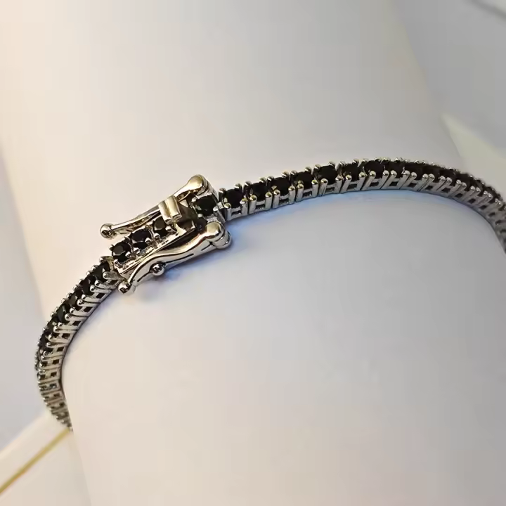 Pulsera De Plata Esterlina 925 De 2mm Pulsera De Tenis Negra Bangles Hip Hop Bangle Redondo Para Mujer Joyería Clásica - 1