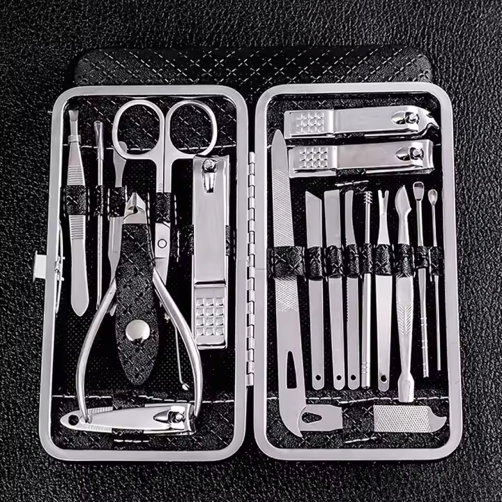 Juego De 19 Piezas Cortauñas En Acero Inoxidable Con Estuche Portátil Herramienta De Aseo Para Uñas Con Arte De Manicura - 1