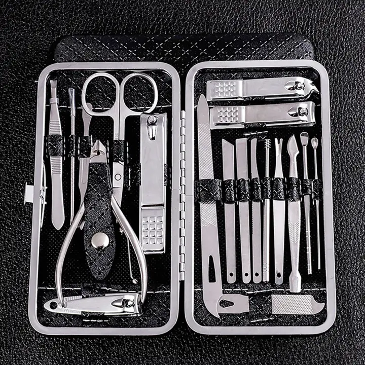 Juego De 19 Piezas Cortauñas En Acero Inoxidable Con Estuche Portátil Herramienta De Aseo Para Uñas Con Arte De Manicura - 1