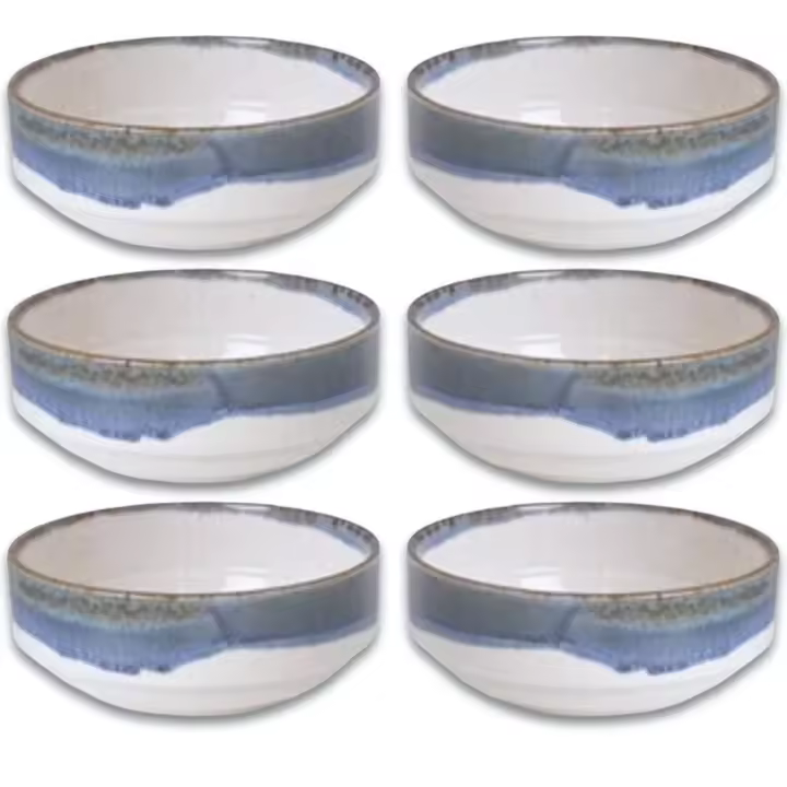 Set de 6 Cuencos de Cerámica 400 ml - Diseño Artesanal con Acabado en Tonos Azul y Blanco - Ideales para Sopas, Ensaladas y Postres - Resistentes y Aptos para Microondas y Lavavajillas - No Pierden Co - 1