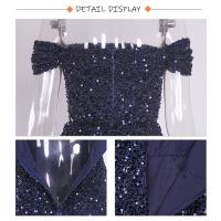 Vestido De Noche Romagic Azul Oscuro Con Cuello Abierto Y Cola Desmontable Vestido De Fiesta De Invierno Mermaid Con Lentejuelas Para Mujer - details 5