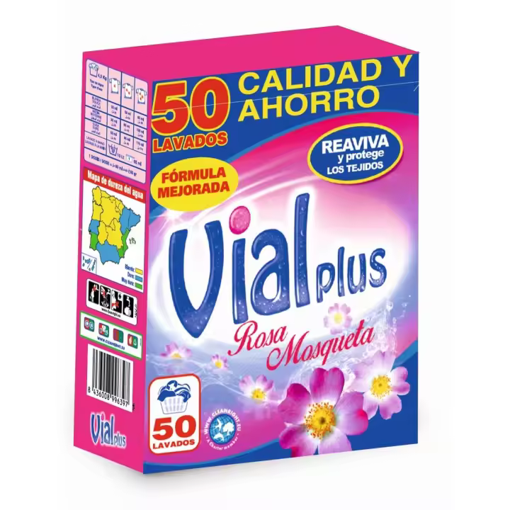 Detergente en polvo VIALPLUS rosa mosqueta 50 lavados reaviva y protege los tejidos - 1