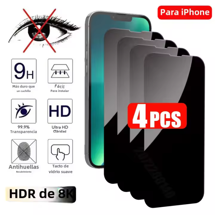 4PCS Protector De Pantalla Anti-Spy Para iPhone 15 14 13 12 11 pro XS Max Vidrio De Privacidad Compatible Con iPhone Mini SE 2020 2022 - 1