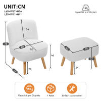 2025 Nuevo producto de Diseño Moderno, Sillón reclinable con taburete, Sillón sin reposabrazos, Asiento tapizado, tela de tercipelo de Plush, patias de Madera maciza, adecuado para dormitorio, Salón, Piso, etc. - details 6