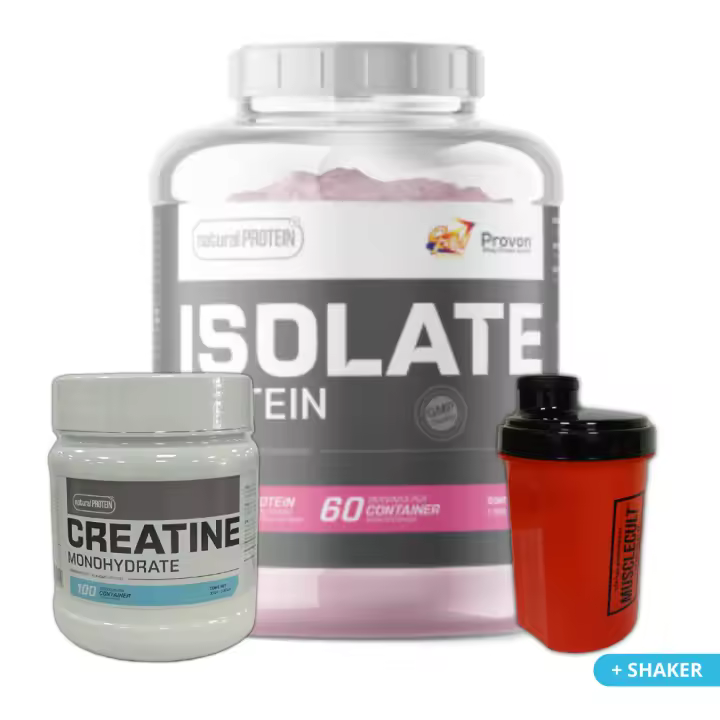 ¡Pack Ahorro! ISOLATE 1800g + Creatina 300g + Shaker (regalo) - Natural Protein│MUSCLECULT│Más músculos - 1