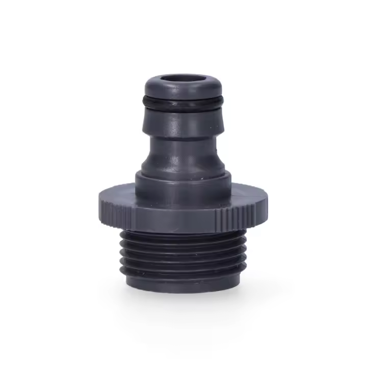 ENCHUFE RAPIDO 3/4" CON ROSCA MACHO. COLOR GRIS. MATERIAL: POLIPROPILENO. TRATAMIENTO ANTI UV I ANTI ALGAS. EDM - 1