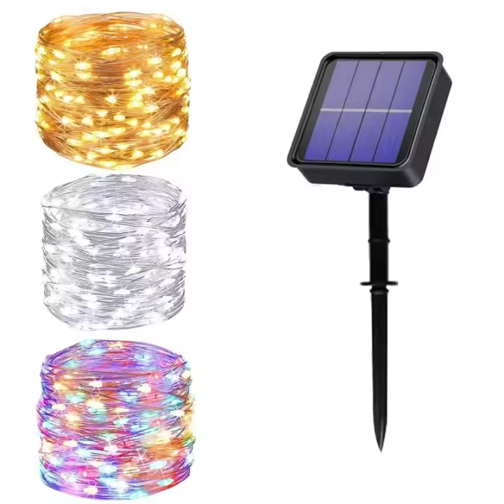 Luces De Cadena Solar LED 50-300 IP67 Impermeables Con Hilo De Cobre Para Jardín Decoración Navideña 8 Modos Luz De Navidad Twinkle - 1