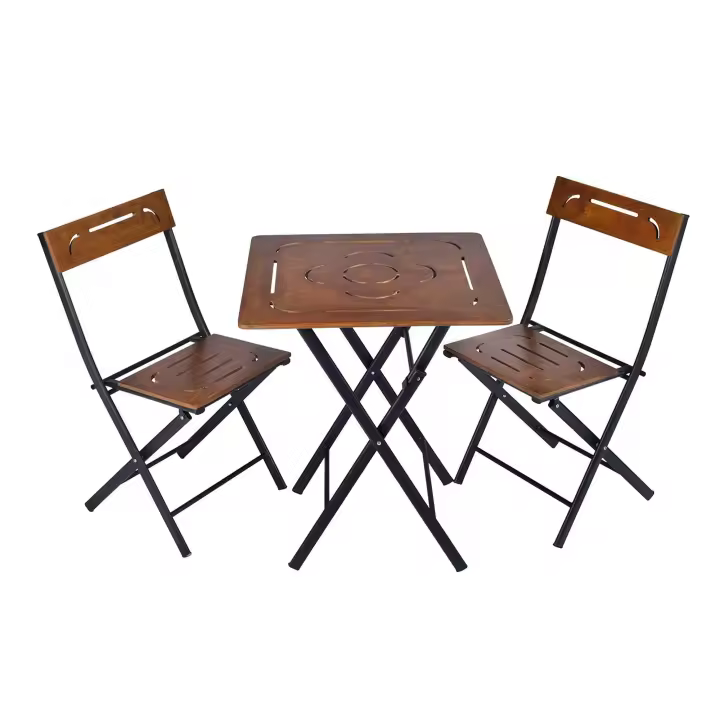 Wellhome Set de Mesa y Sillas de Jardín MDF Nogal Negro 3 Piezas - 1