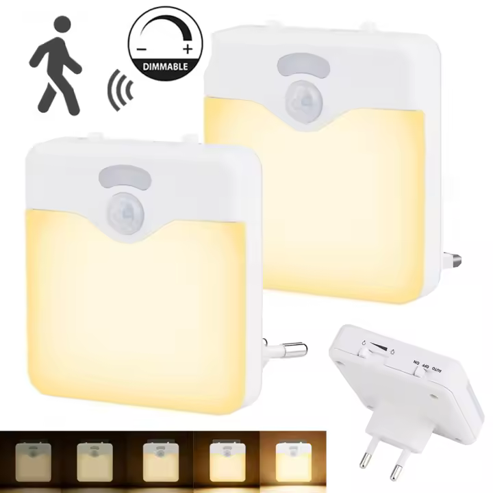 Lámpara LED De Sensor De Movimiento Para Habitación De Niños Con Sensor De Atardecer Hasta Medianoche Luz Nocturna Dimmable Sin Cable Eficiente Energéticamente Con Enchufe UK EU Para Pasillo - 1