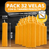 Pack de 32 Velas de Miel de Abeja para Rituales 100% Natural - DECEVI - Hechas a Mano - Origen España - SIN PARAFINA - Velas 10 cm x 2,2 cm - Enciende la Magia de la Luz Suave y Cálida - details 0