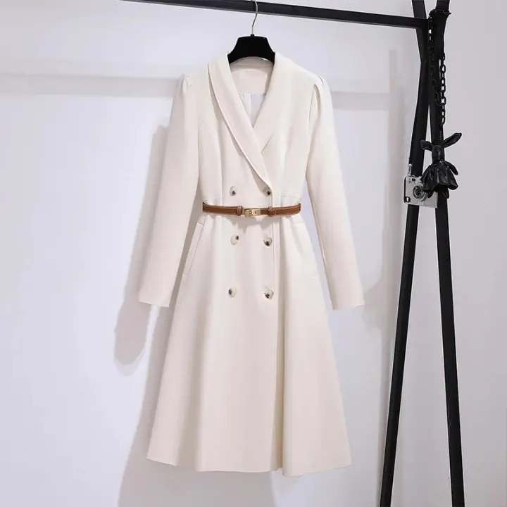 Vestido Elegante Para Mujer Con Doble Botón Color off White Cintura Ajustada Longitud Pierna Vestido De Oficina Moda Otoño 2025 - 1