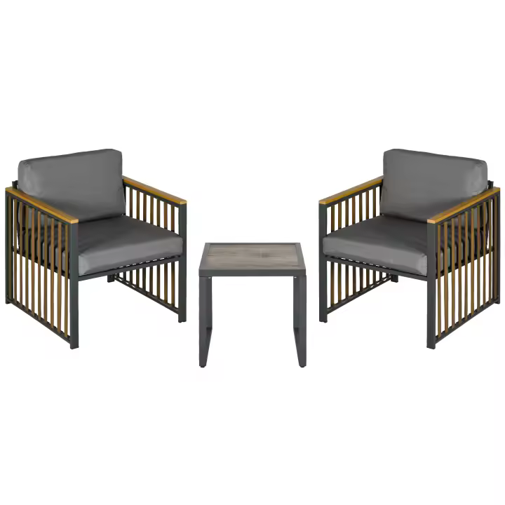 Juego de muebles de Jardín 3 piezas. Juego de bistro con Mesa de Café Y 2 Sillas, Zona de estar de Jardín con codos, Gris, adaptado para Terraza y Balcón - 1