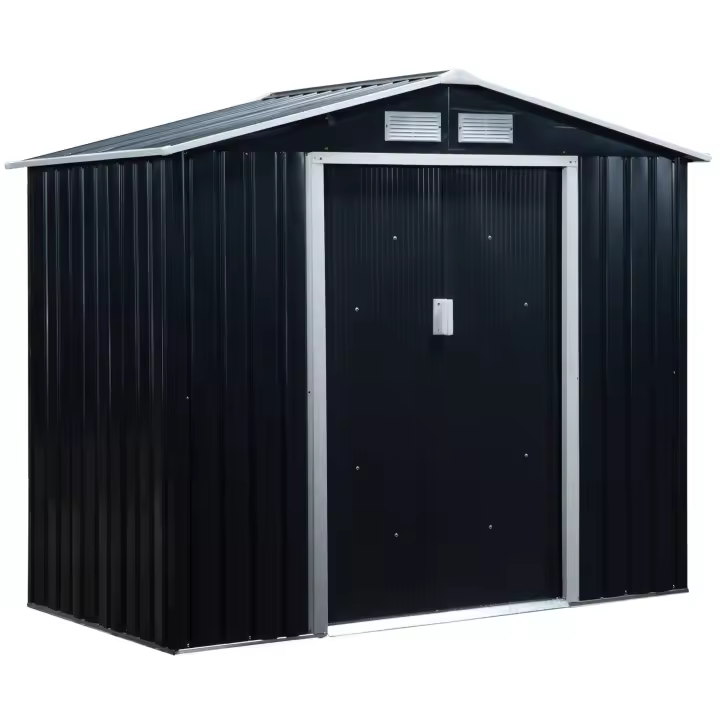 Outsunny Caseta de Jardín 213x130x185 cm Cobertizo Metálico de Exterior para Almacenamiento de Herramientas con 2 Puertas Correderas y 4 Ventanas para Terraza Verde Oscuro - 1