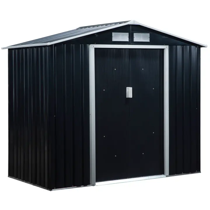 Outsunny Caseta de Jardín 213x130x185 cm Cobertizo Metálico de Exterior para Almacenamiento de Herramientas con 2 Puertas Correderas y 4 Ventanas para Terraza Verde Oscuro - 1