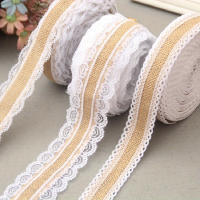 Cinta De Encaje De Lino De Jute Natural 25mm Con Borde De Encaje Blanco Decoración Rustica Vintage Para Bodas Y Centros De Mesa - details 1