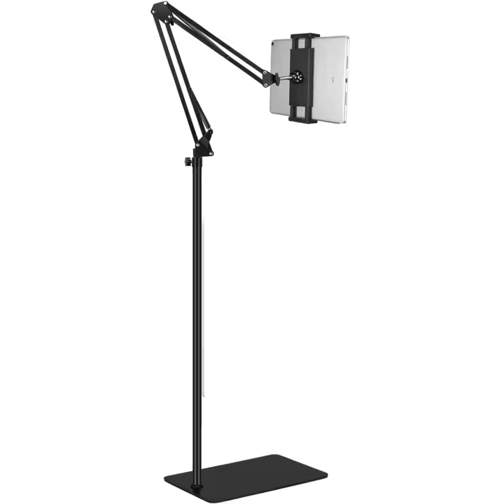 Soporte de Suelo y Cama para Tablet y Móvil con Brazo Articulado y Base Pesada – Altura y Ángulo Ajustables 360° – Compatible con iPad, Galaxy Tab, Kindle y Smartphones – Ideal para Ver Pelis, Cocinar o Trabajar sin Usar las Manos – Color Negro - 1