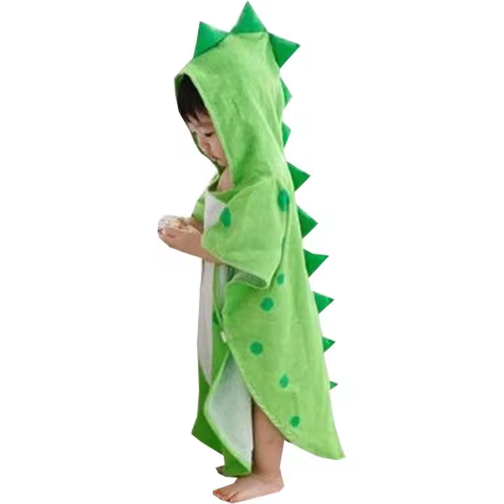 Toalla con capucha de algodón para niños, albornoz de dinosaurio, unicornio de dibujos animados, poncho de baño, toalla para niños y niñas de 0 a 4 años, dinosaurio verde - 1