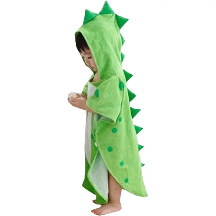 Toalla con capucha de algodón para niños, albornoz de dinosaurio, unicornio de dibujos animados, poncho de baño, toalla para niños y niñas de 0 a 4 años, dinosaurio verde - 1