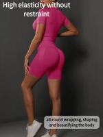 SSITO Nuevo conjunto de Pantalones cortos de manga cortos de Yoga de color sólido de melalgodón sin costura para correr, deportes y Fitness conjunto de Dos piezas - details 9