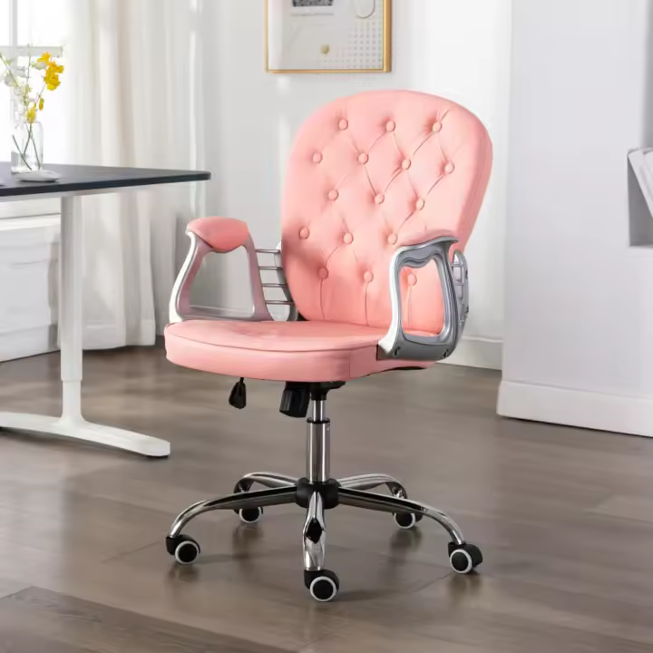 vidaXL Silla de oficina giratoria de cuero sintético en color Blanco/Negro/Rosa | cómodas modernas ergonómicas para comedor cocina salón hogar - 1