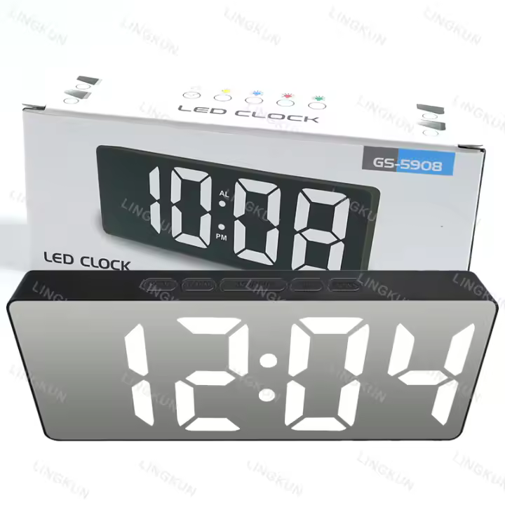 Reloj De Mesa LED Espejo Digital Para Dormitorio Oficina Viaje Con Función De Alarma Y Temperatura Espejo De Maquillaje - 1
