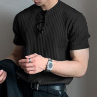 Camiseta De Verano Para Hombre Lujo Ligero Suéter De Lana Estilo Coreano Cuello Redondo Manga Larga Color Sólido Suave Básico Popular - details 3