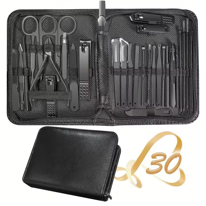 Kit De Aseo De Uñas De Acero Inoxidable Premium 30Pcs - Tijeras De Cutícula Profesionales Y Cortauñas Para Dedos Y Pies - 1