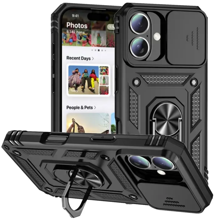 Funda Antigolpes Para iPhone 16 16Pro 16Plus 16Promax Con Protección De Lente Cámara Y Anillo Soporte Compatible Con 15 14 pro Max plus Cubierta Móvil - 1