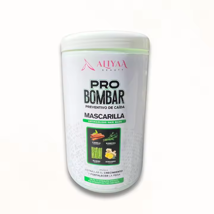 ALIYAA BEAUTY PRO Bombar Mascarilla Preventiva de Caida - Mascarilla Fortaleza Anticaída Para Cabellos Débiles o con Problemas de Caída con Romero, Canela y Jengibre y Bambú (1kg) - 1