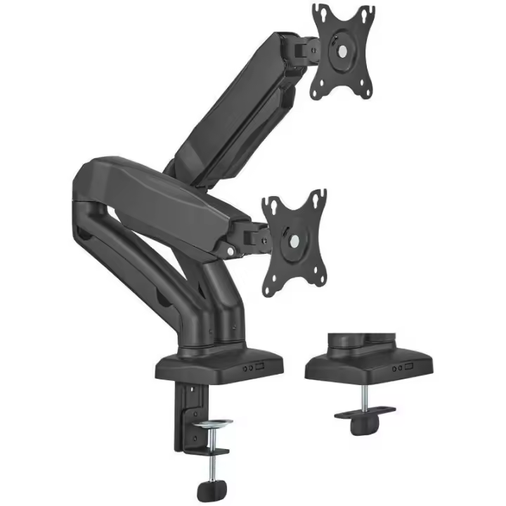 Aisens Soporte Monitor TV Doble Escritorio Mesa para Dos Pantallas 17 a 32 Pulgadas 17" a 32" VESA 75/75 mm Gestión del Cableado Brazo de Montaje Articulado 3 Pivotes, 2 Brazos Ajuste 3D Altura con Inclinación, Giratorio, Rotar 9 kg Por Brazo - 1