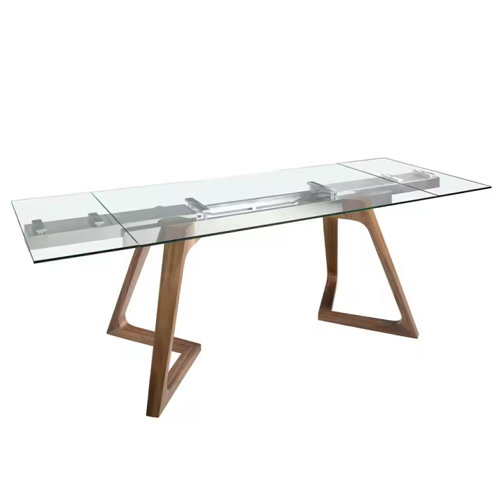 ANGEL CERDÁ 1115C Mesa comedor extensible rectangular cristal templado y nogal , Nogal , Cristal - TTE , 160/200/240 x 90 x 75 - 1