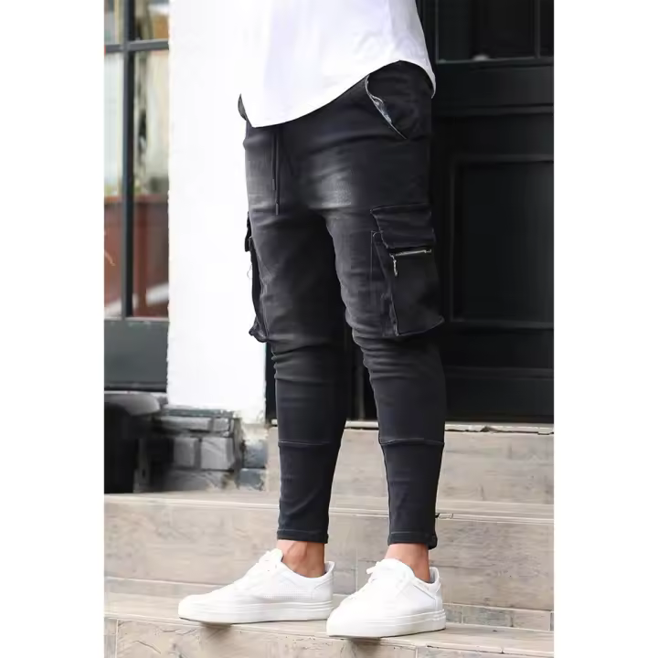 Pantalones Vaquero Slim Hombre Diseño Desgastado - Moda Streetwear con Múltiples Bolsillos y Cintura Elástica para Verano - 1