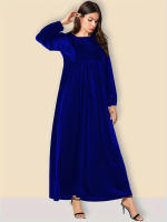 Vestido De Veludo Para Mujer Estilo Casual Largo Manga Campana Cuello Redondo Color Sólido Vestido Largo Con Corte Amplio - details 10