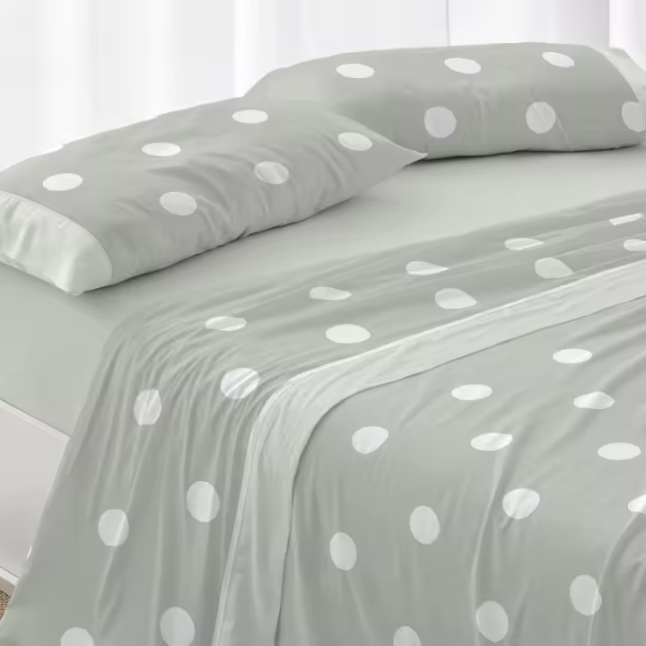 Juego de Sábanas 100% Algodón Burrito Blanco | Diseño Topos Menta | Altura Colchón 32cm | Extra Suave | Primavera-Verano - 1