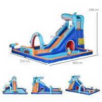 Outsunny Castillo Hinchable Infantil 6 en 1 Castillo Hinchable para Niños con Tobogán Piscina Muro de Escalada Cañón de Agua y Bolsa de Transporte Temática de Tiburón 440x350x240 cm Multicolor - details 2