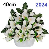 Centro de Flores para Cementerio - Ramos de Flores para Todos los Santos - Flores Artificiales de Tela - Ancho 40cm - Alto 40cm - details 0