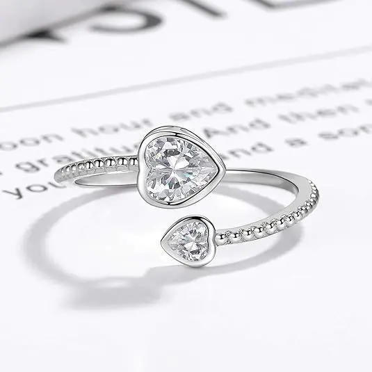 Anillo de Piedra Natal para Mujer, ajustable, con forma De Corazón Abierto, Gift de Aniversario para el día de San Valentín para Mujer - 1