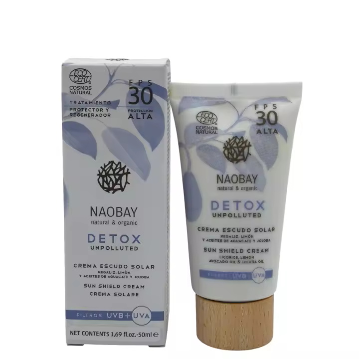 Crema Escudo Solar FPS 30 Naobay, Crema Facial con Protección Solar, Protege y Regenera, Cosmética Natural, Hidratante y Nutritiva - 1