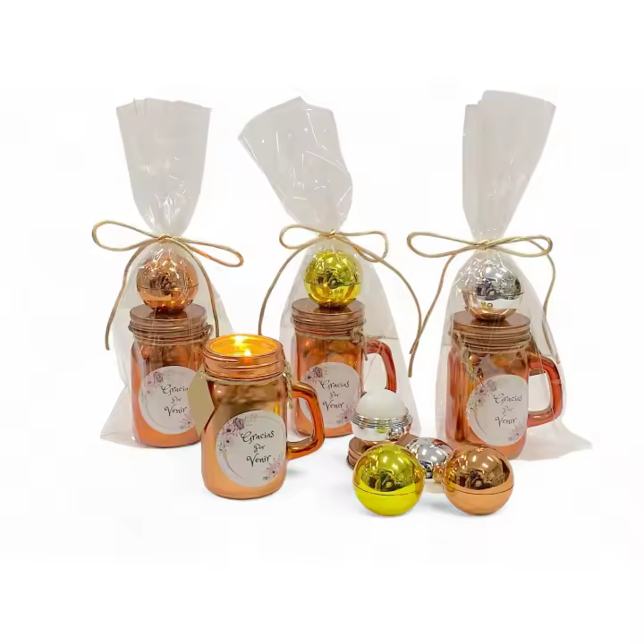 Pack de 10 Velas Aroma canela con Bálsamo de Labios en Bolsa de Regalo y pegatina de agradecimiento - Regalos para Invitados de Boda, comuniones, bautizos, aniversarios, cumpleaños - 1