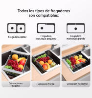 Escurridor de cocina fregadero, Marco extensible de acero inoxidable, estante de almacenamiento, almacenamiento de utensilios de cocina, estante de clasificación de cuencos y platos - details 1
