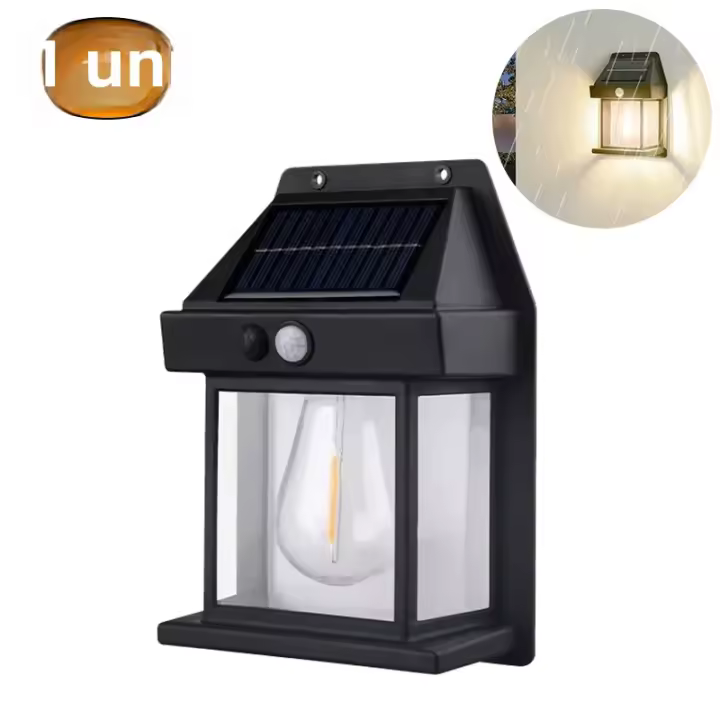 Lámpara De Tungsteno Solar Con Sensor De Movimiento Inteligente 3 Modos De Iluminación Impermeable Para Decoración De Jardín Y Pared - 1