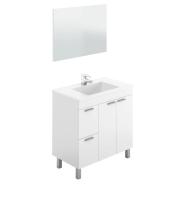 Meimon Mueble de baño AKTIVA de 80 cm con 2 puertas, 2 cajones, patas de aluminio anodizado, espejo a juego, guías metálicas, tiradores ABS gris aluminio y tablero melaminizado TIPO E1; capacidad máx. 30 kg; lavabo no incluido - details 1