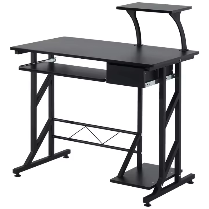 HOMCOM Mesa de Escritorio Mesa de Estudio con Bandeja de Teclado y Cajón Mesa de Ordenador para Despacho Oficina 90x50x100 cm Negro - 1