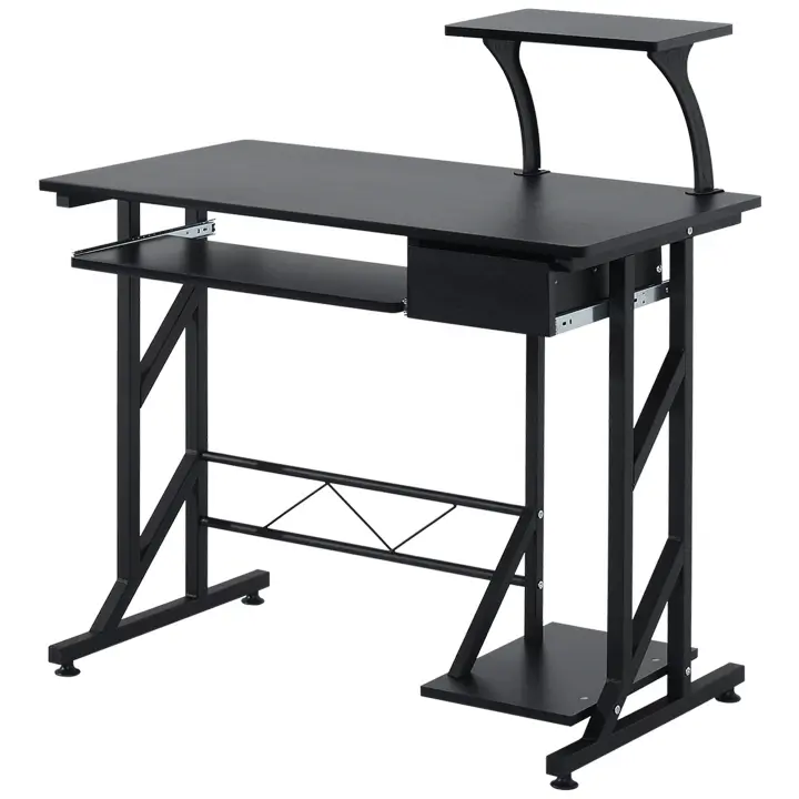 HOMCOM Mesa de Escritorio Mesa de Estudio con Bandeja de Teclado y Cajón Mesa de Ordenador para Despacho Oficina 90x50x100 cm Negro - 1