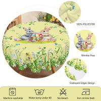 Mantel Redondo De Pascua Con Diseño De Tulipanes Conejito Y Huevo Jardín Tamaño Cuadrado Proceso De Enrase En Borde Decoración De Jardín Para Uso Diario En Cocina Terraza Decoración De Pascua - details 4