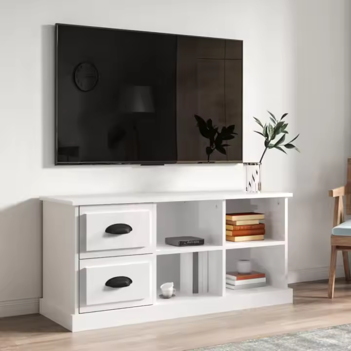 vidaXL Mueble de TV madera contrachapada blanco brillo 102x35,5x47,5cm - 1