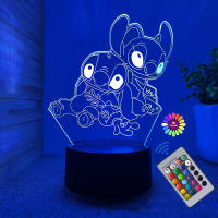 Lámpara De Noche 3D Ilusión Stitch Con Control Remoto Y Toque Inteligente Decoración De Habitación Regalo De Cumpleaños Día De San Valentín Navidad - details 1