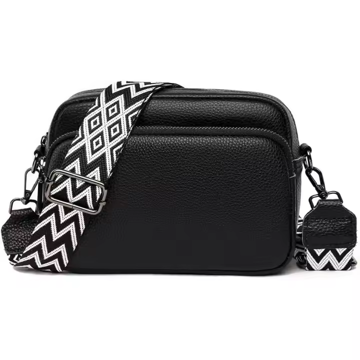 Bolsos cruzados para Mujer: bolsos de cuero y bandoleras with Correa Ancha ajustable, Bolso bandolera para Cámara, ideal para Viajes, Viajes, Trabajo, Diario (Negro) - 1